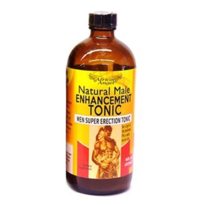 A bottle of natural men's enhancement tonic.