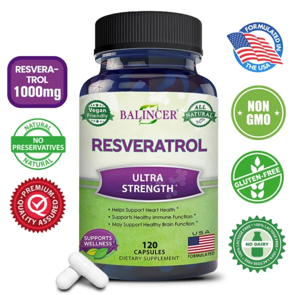Balincer Resveratrol Capsules Support Cardiovascular Health, Antioxidants, Improve Immunity.