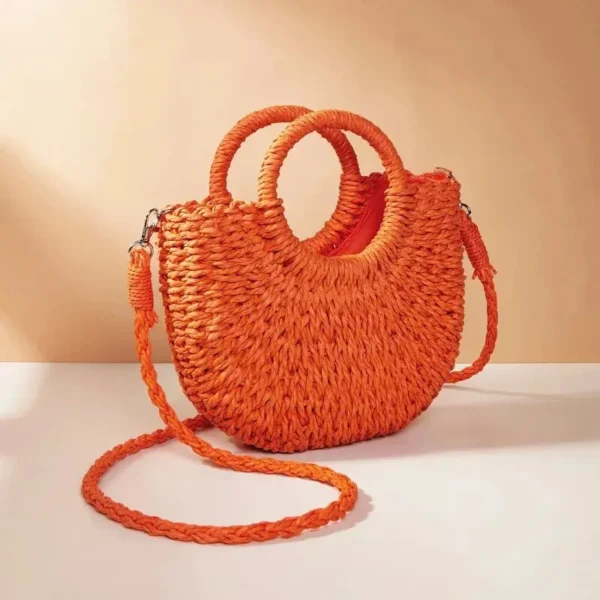 Handwoven Straw Rattan Half-Moon Beach Handbag Large Capacity Women Summer Hollow Out Crossbody Shoulder Bag - AliExpress 1524 - Image 2
